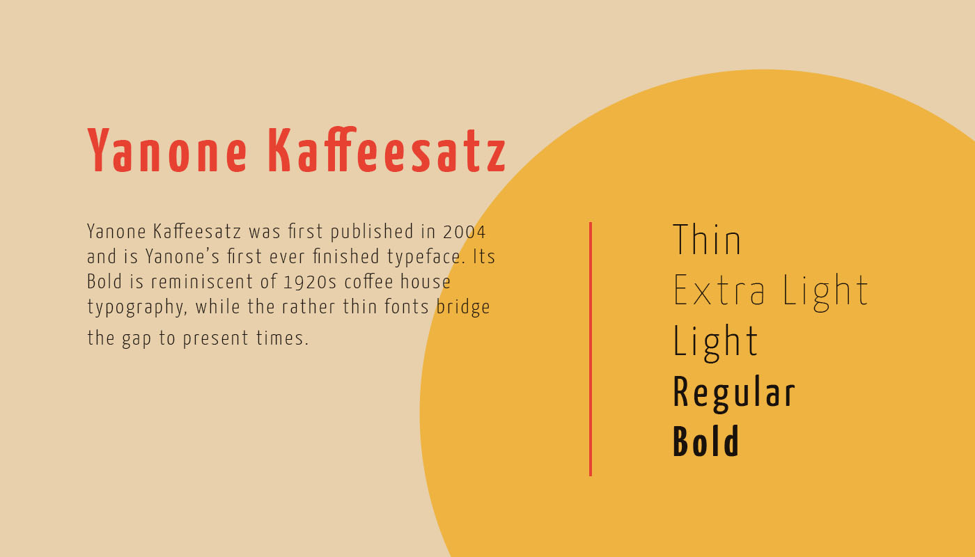 Typography: Yanone Kaffeesatz, from Thin to Bold
